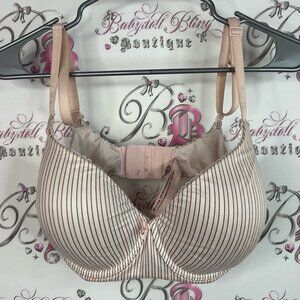 Victoria's Secret bra stripes bows lace trim Pink and Cream Striped Bra 34G